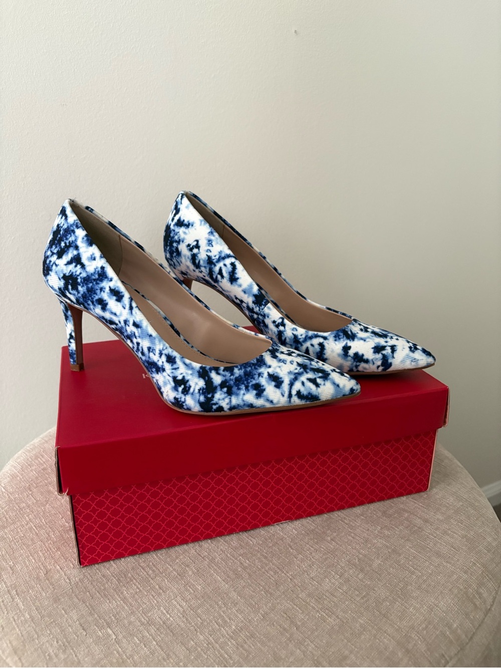 Kelly & Katie Blue and White Pointed-Toe Pumps